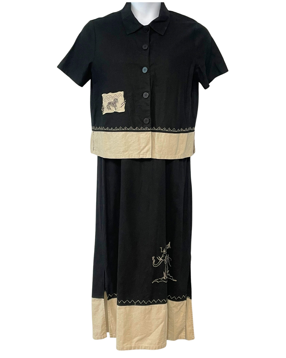 Vtg 90s Studio Ease Sz 12 Jacket & Maxi Dress Set Linen Blend Safari Animals
